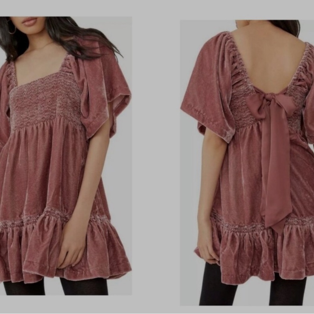 Free People Easy to Love Mauve Velvet Bow Back Mini
